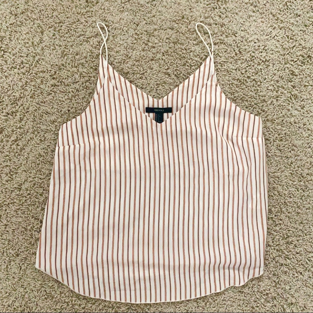 F21 STRIPED ORANGE V NECK SPAGHETTI STRAP TANK TOP